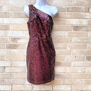 Aidan Mattox One Shoulder Sequined Party Dress